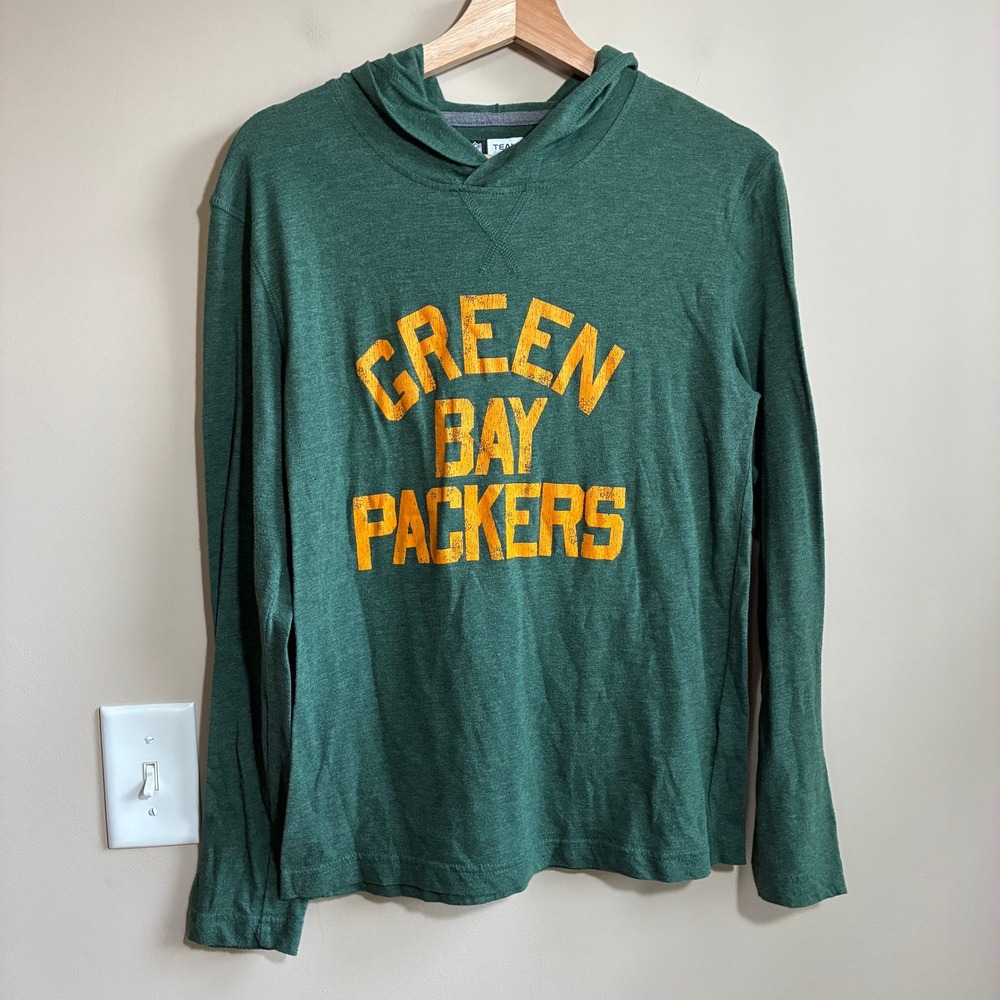 NFL Team Apparel Green Bay Packers Hoodie Small Green Mens Distressed Graphic